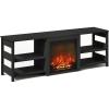 Furinno Jensen Fireplace TV Stand, NO Heat Decorative Electric Fireplace TV Stand for TV up to 70 Inch, with Open Storage, for Living Room, Americano