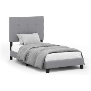 Furinno Laval Button Tufted Upholstered Platform Bed Frame, Twin, Glacier(Glacier)