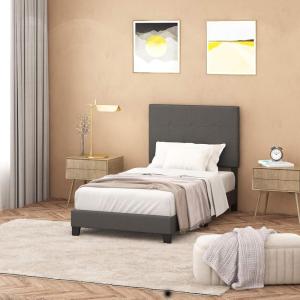 Furinno Laval Button Tufted Upholstered Platform Bed Frame, Twin, Glacier(Stone)
