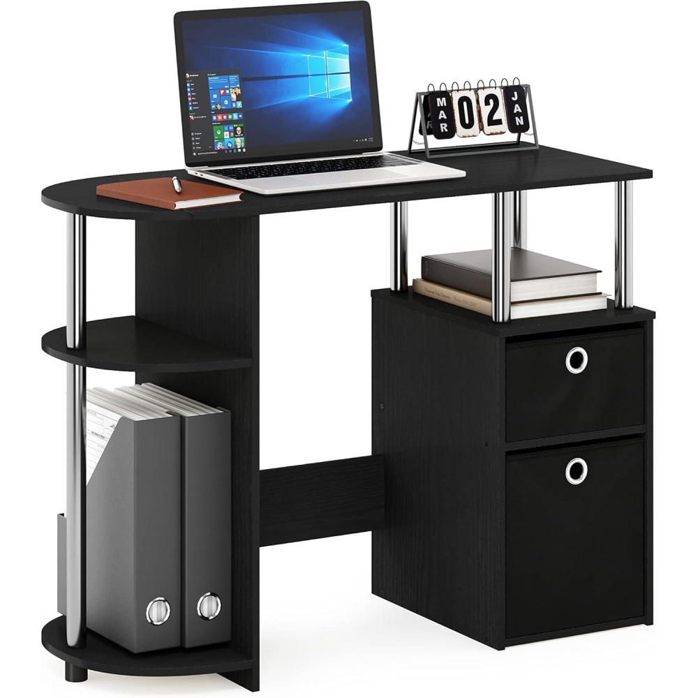 imageFURINNO Jaya Computer Study Desk with Bin BrownAmericanoStainless SteelBlack
