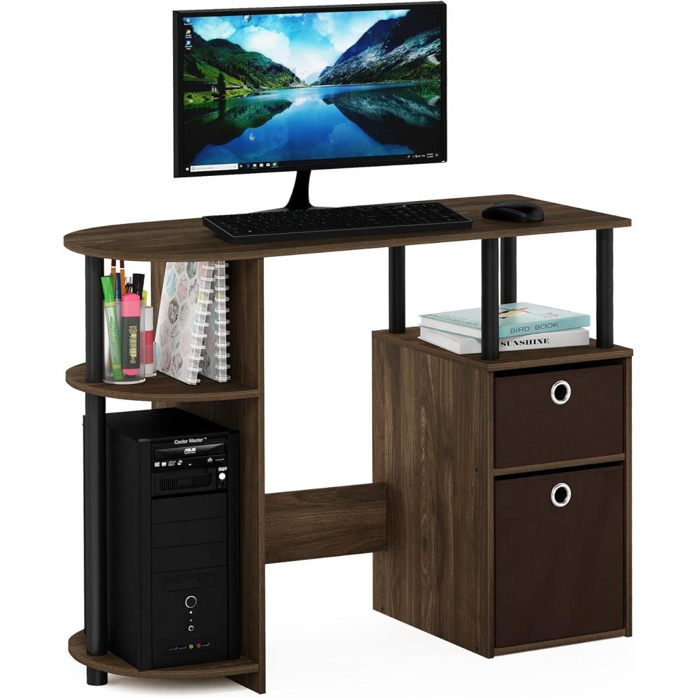imageFURINNO Jaya Computer Study Desk with Bin BrownColumbia WalnutBlackDark Brown