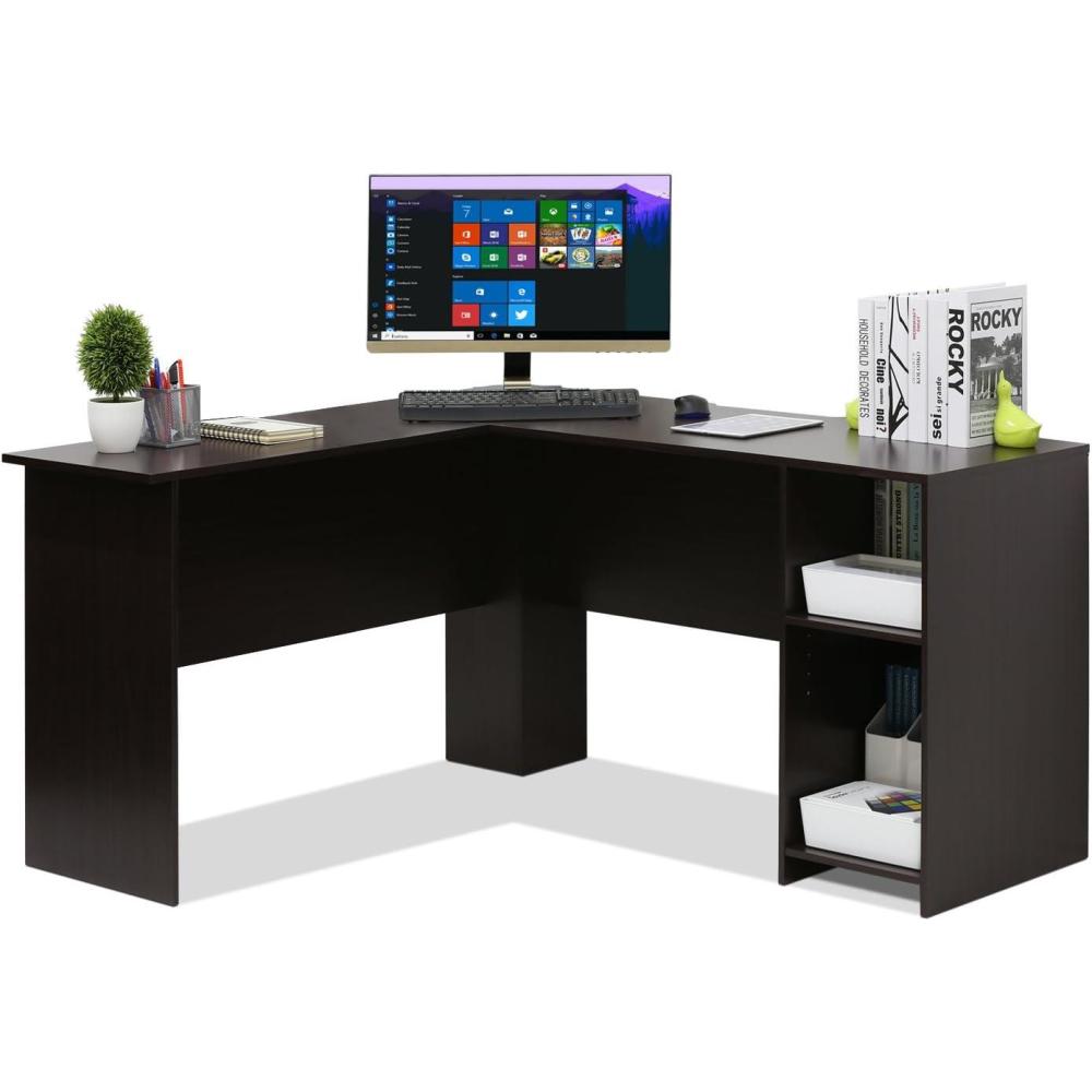 imageFurinno Abbott LShape Computer Desk with Bookshelf EspressoBlackEspresso