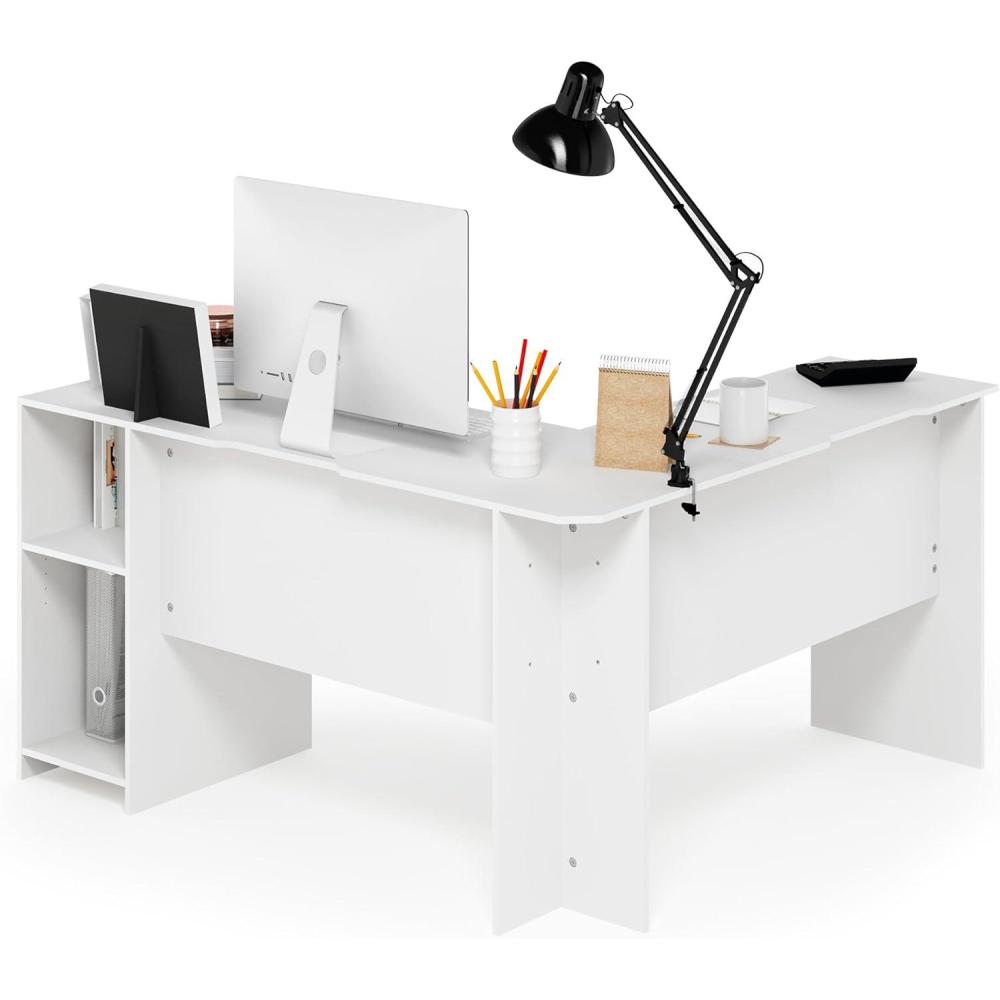 imageFurinno Abbott LShape Computer Desk with Bookshelf EspressoBlackWhite