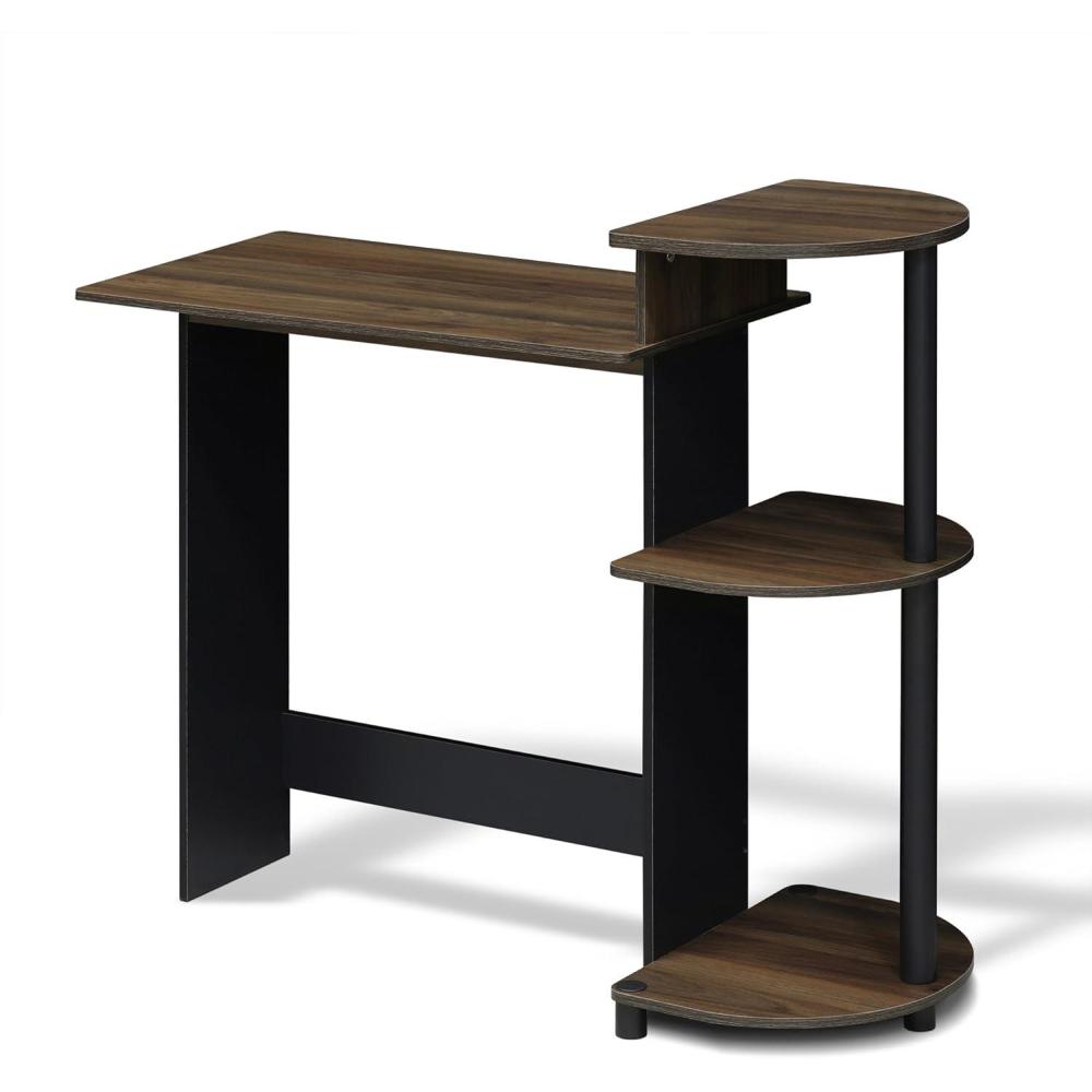 imageFurinno EFFICIENT Desk 286 Wide Gaming Desk with 3 Open Side Shelves Laptop Notebook Computer Desk Office Desk for Home Office Study Room Dorm Bedroom AmericanoColumbia WalnutBlack