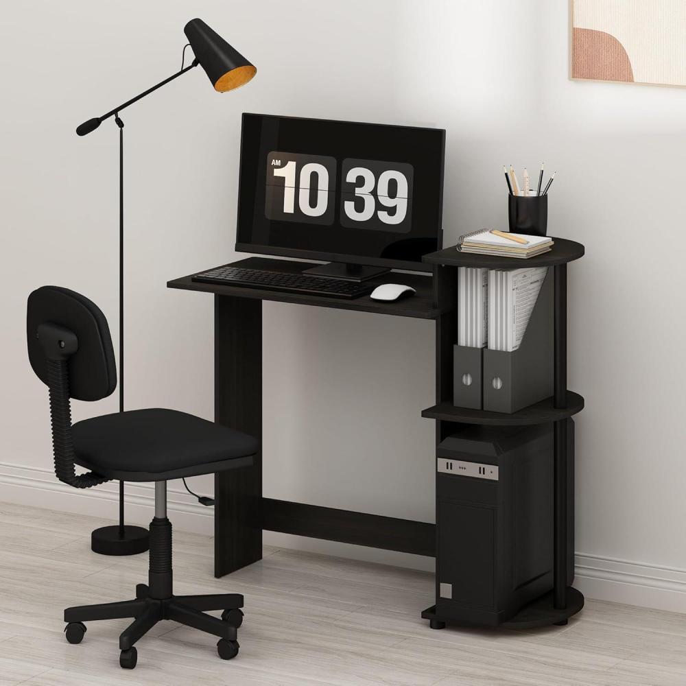imageFurinno EFFICIENT Desk 286 Wide Gaming Desk with 3 Open Side Shelves Laptop Notebook Computer Desk Office Desk for Home Office Study Room Dorm Bedroom AmericanoDark EspressoBlack