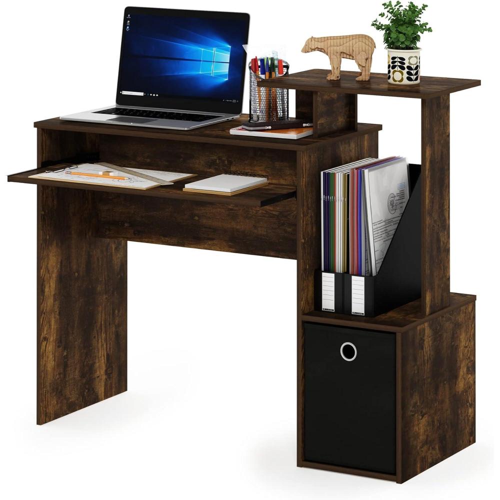 imageFurinno Econ Multipurpose Home Office Computer Writing Desk WhiteBlackAmber PineBlack