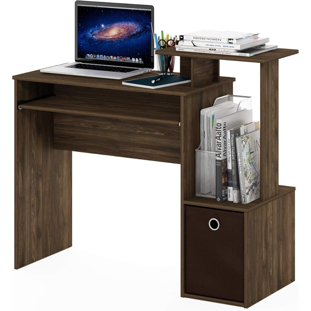 imageFurinno Econ Multipurpose Home Office Computer Writing Desk WhiteBlackColumbia WalnutDark Brown