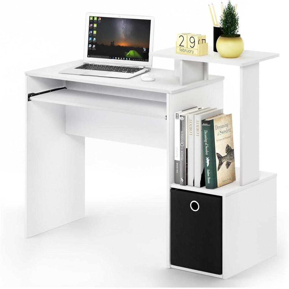 imageFurinno Econ Multipurpose Home Office Computer Writing Desk WhiteBlackPlain WhiteBlack
