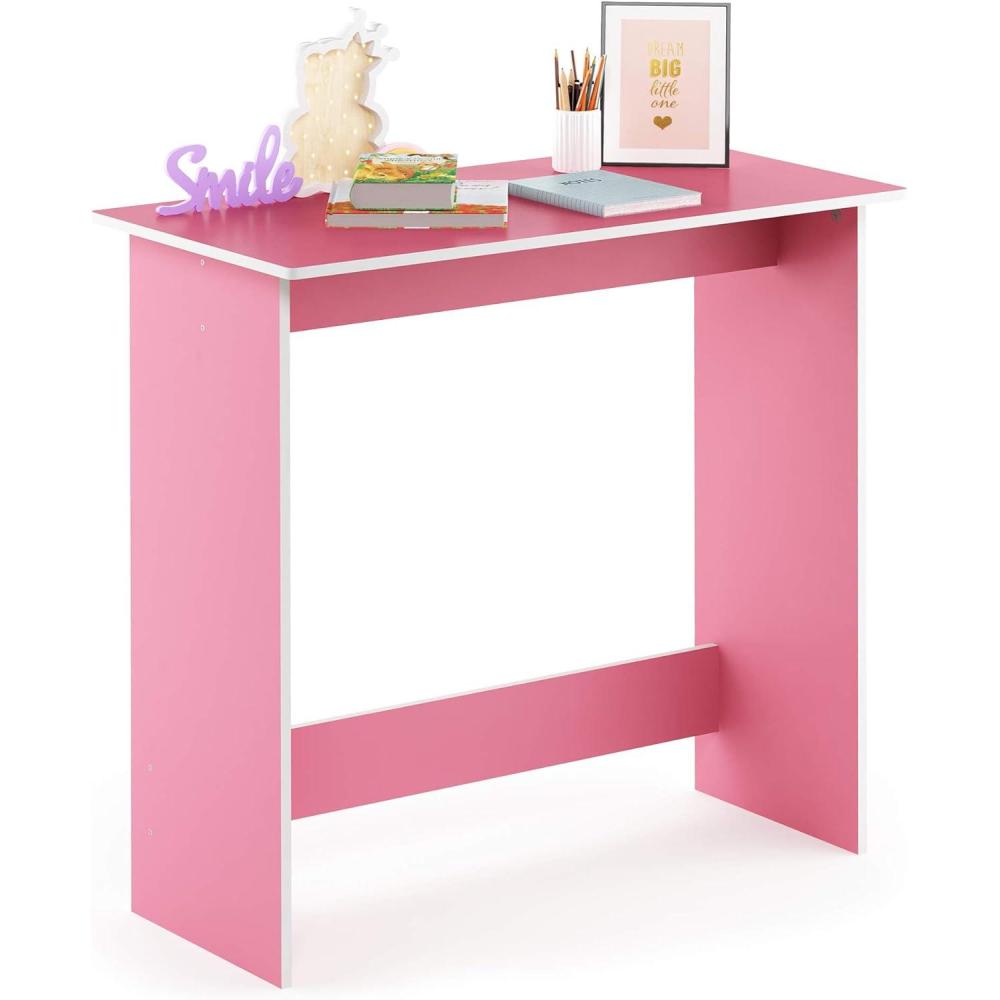 imageFurinno GO GREEN Desk 315 Wide Gaming Desk with 2 Side Shelves and Storage Bins Computer Desk Office Desk for Home Office Study Room Dorm Bedroom BeechPinkWhite