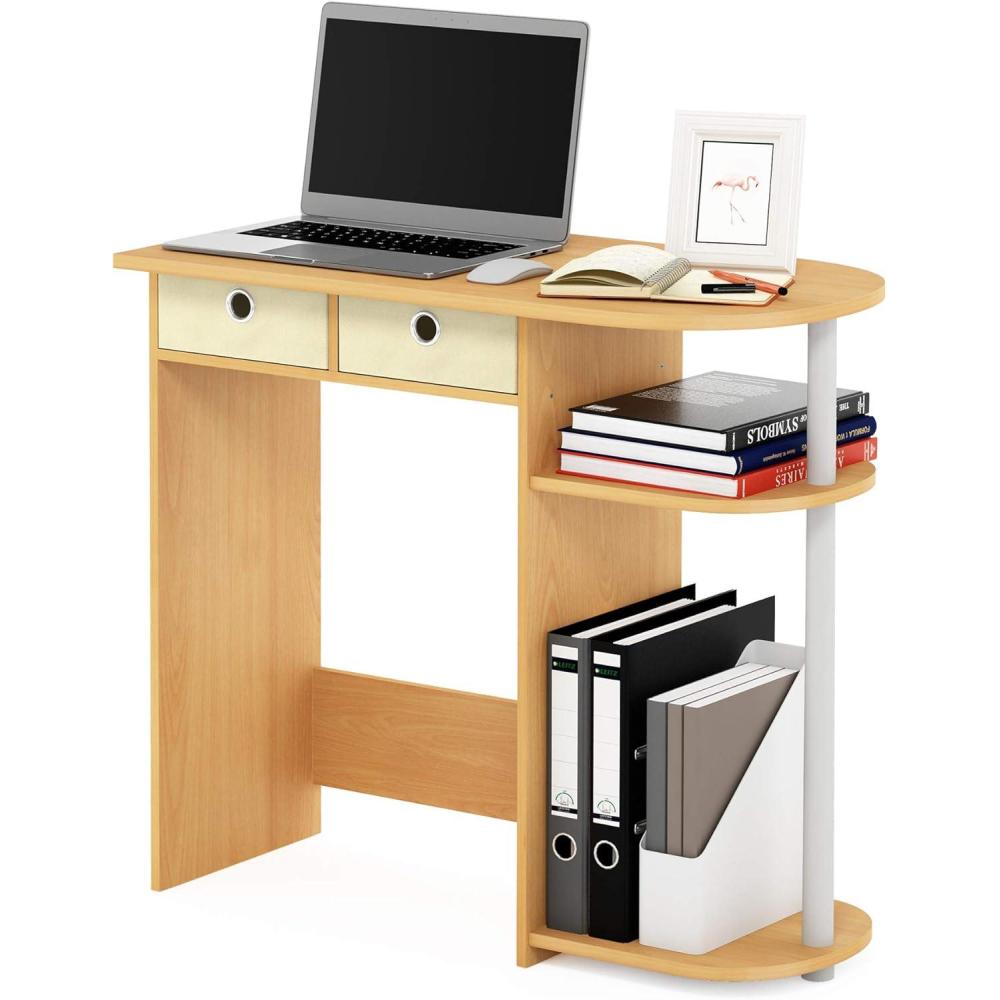 imageFurinno GO GREEN Desk 315 Wide Gaming Desk with 2 Side Shelves and Storage Bins Computer Desk Office Desk for Home Office Study Room Dorm Bedroom BeechBeechIvoryWhite