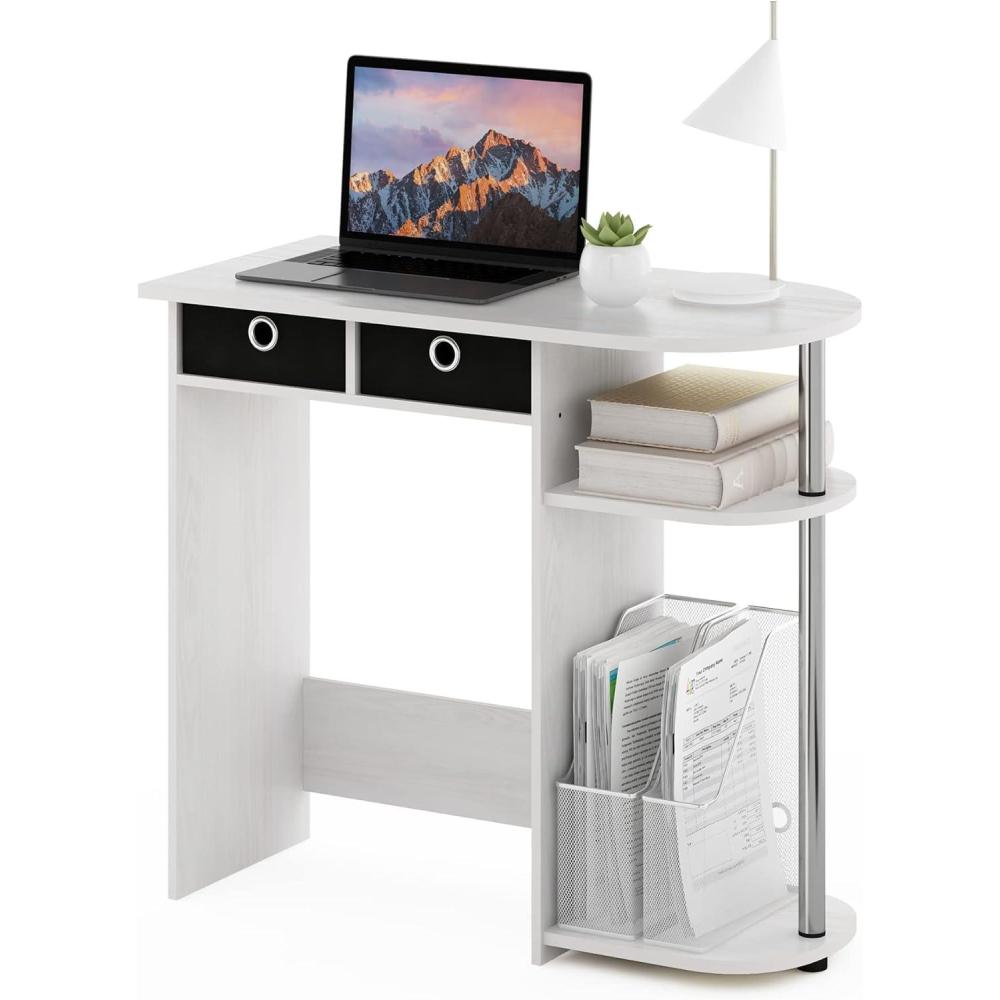 imageFurinno GO GREEN Desk 315 Wide Gaming Desk with 2 Side Shelves and Storage Bins Computer Desk Office Desk for Home Office Study Room Dorm Bedroom BeechWhite OakStainless SteelBlack