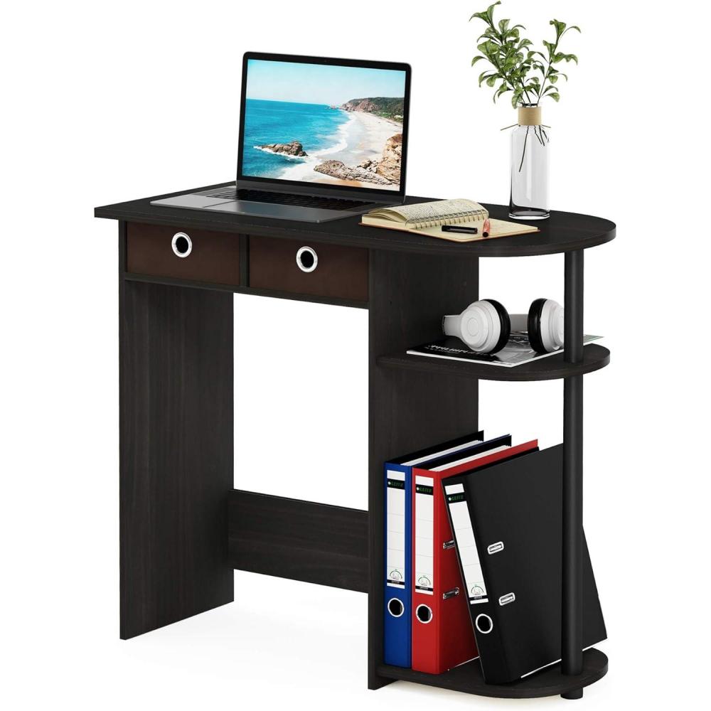 imageFurinno GO GREEN Desk 315 Wide Gaming Desk with 2 Side Shelves and Storage Bins Computer Desk Office Desk for Home Office Study Room Dorm Bedroom BeechEspressoBlackBrown