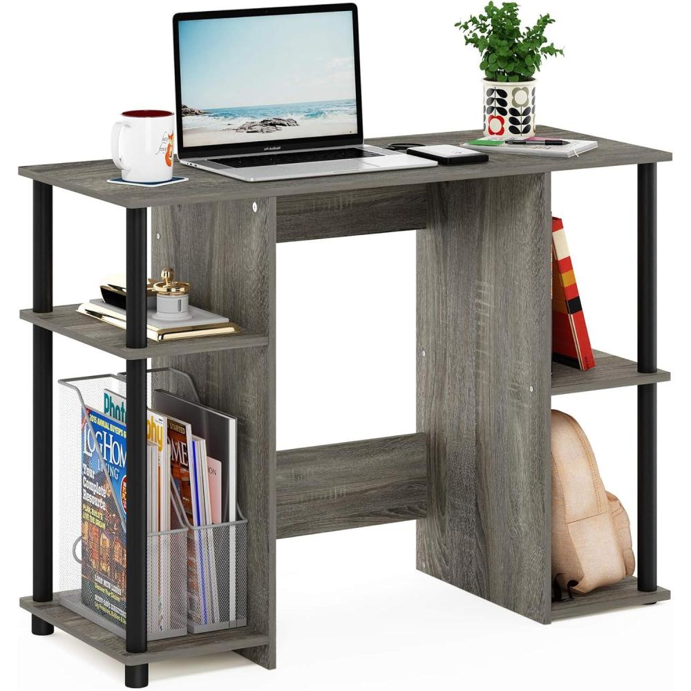 imageFurinno JAYA Desk 384 Wide Gaming Desk Computer Study Desk Office Desk with Side Shelves Open Storage for Home Office Bedroom Dorm Study Room EspressoFrench OakBlack