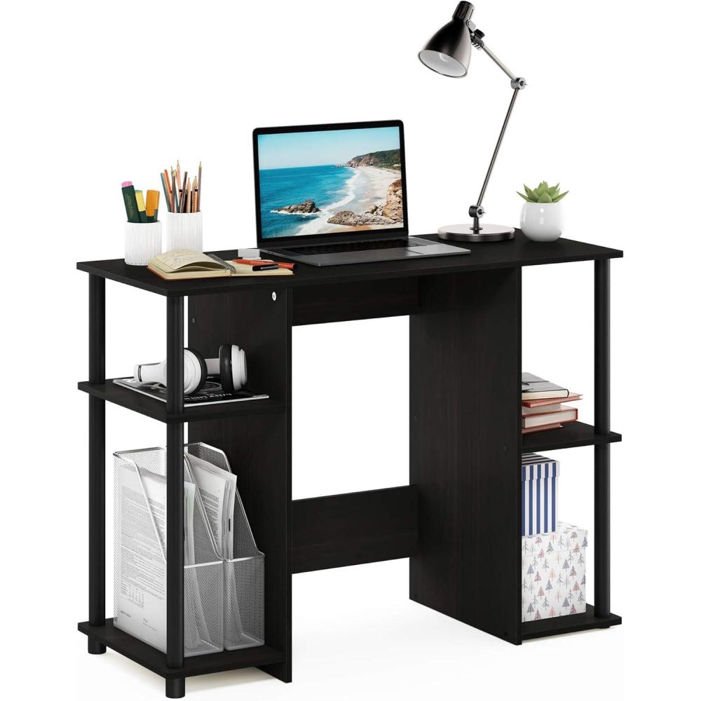 imageFurinno JAYA Desk 384 Wide Gaming Desk Computer Study Desk Office Desk with Side Shelves Open Storage for Home Office Bedroom Dorm Study Room EspressoEspresso