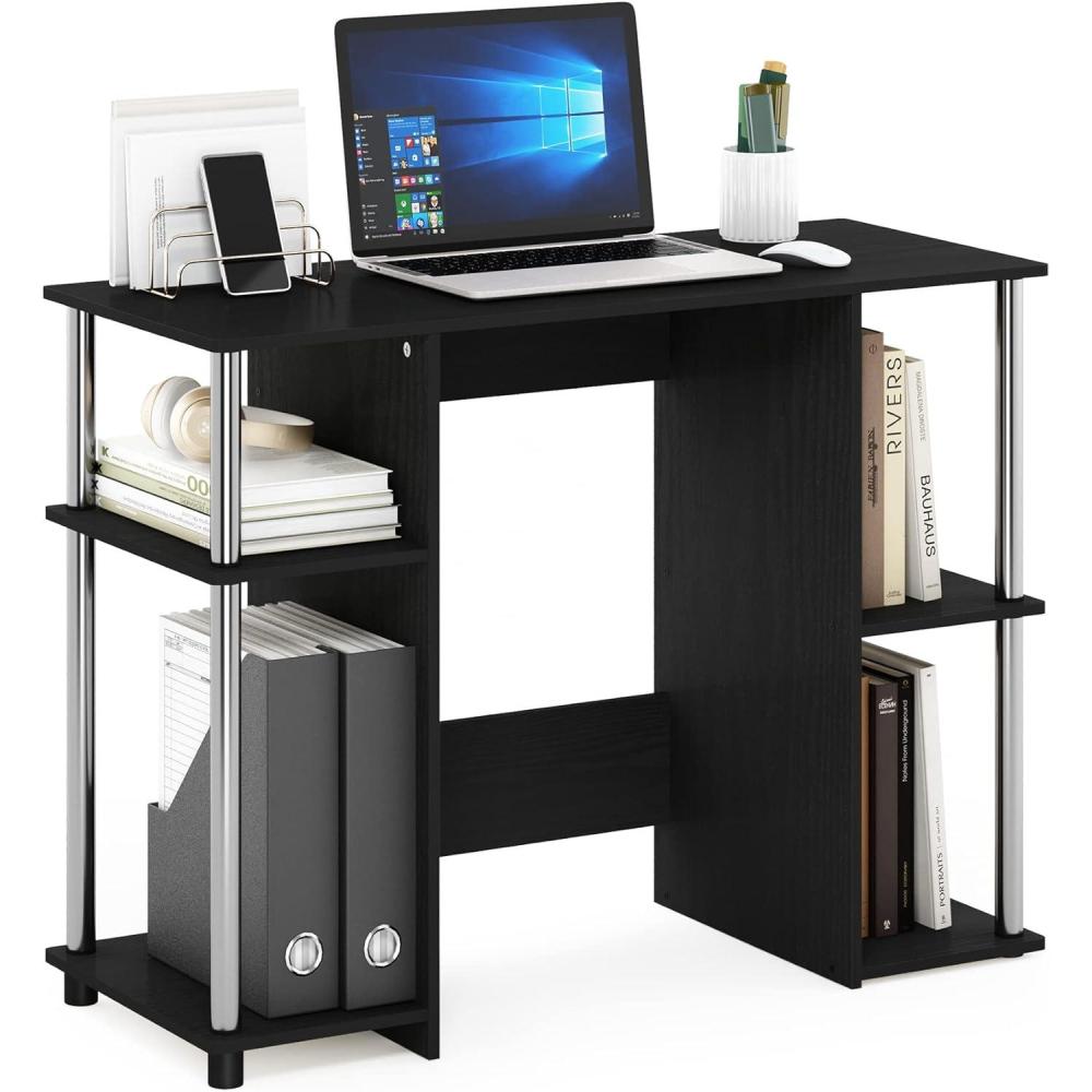 imageFurinno JAYA Desk 384 Wide Gaming Desk Computer Study Desk Office Desk with Side Shelves Open Storage for Home Office Bedroom Dorm Study Room EspressoAmericanoStainless Steel
