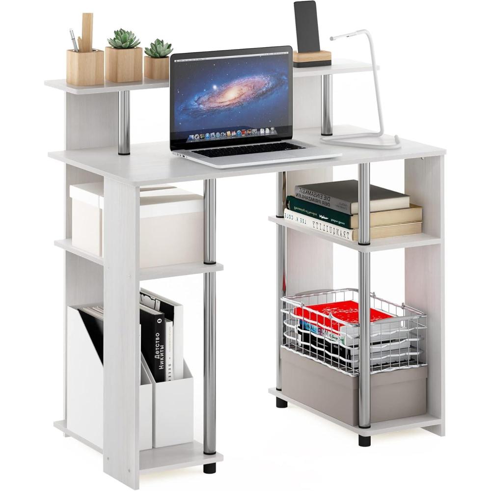 imageFurinno JAYA Simple Design Computer Writing Desk WalnutWhite OakStainless Steel