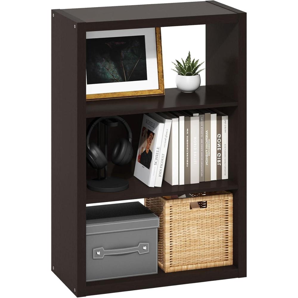 imageFurinno PASIR Book Shelf 4Tier Bookshelf Bookcase with Open Shelf 94 x 236 x 417 for Living Room Bedroom Home Office EspressoBlack Dark Oak