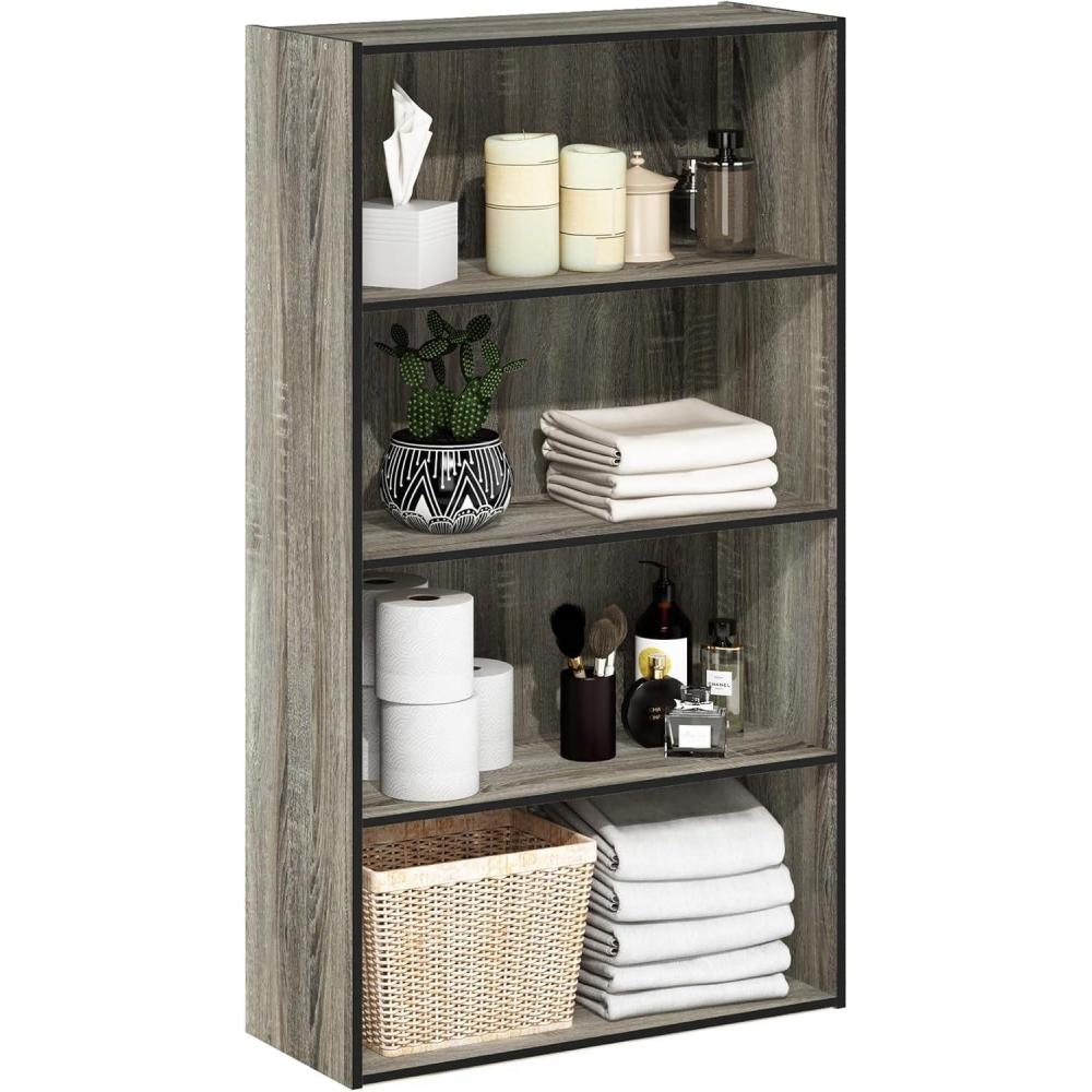 imageFurinno PASIR Book Shelf 4Tier Bookshelf Bookcase with Open Shelf 94 x 236 x 417 for Living Room Bedroom Home Office EspressoFrench Oak Grey