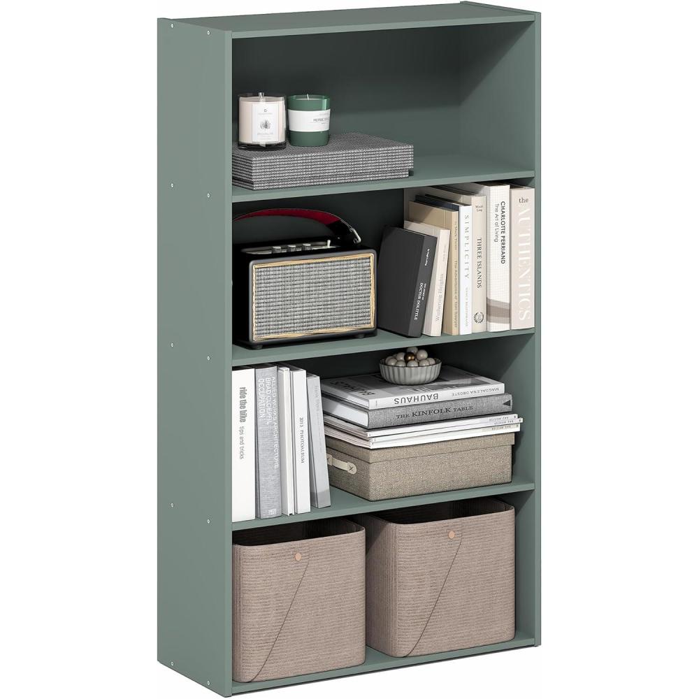 imageFurinno PASIR Book Shelf 4Tier Bookshelf Bookcase with Open Shelf 94 x 236 x 417 for Living Room Bedroom Home Office EspressoSage Green