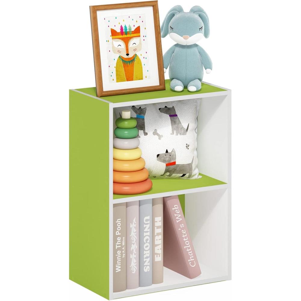 imageFurinno PASIR Book Shelf 4Tier Bookshelf Bookcase with Open Shelf 94 x 236 x 417 for Living Room Bedroom Home Office EspressoWhiteGreen