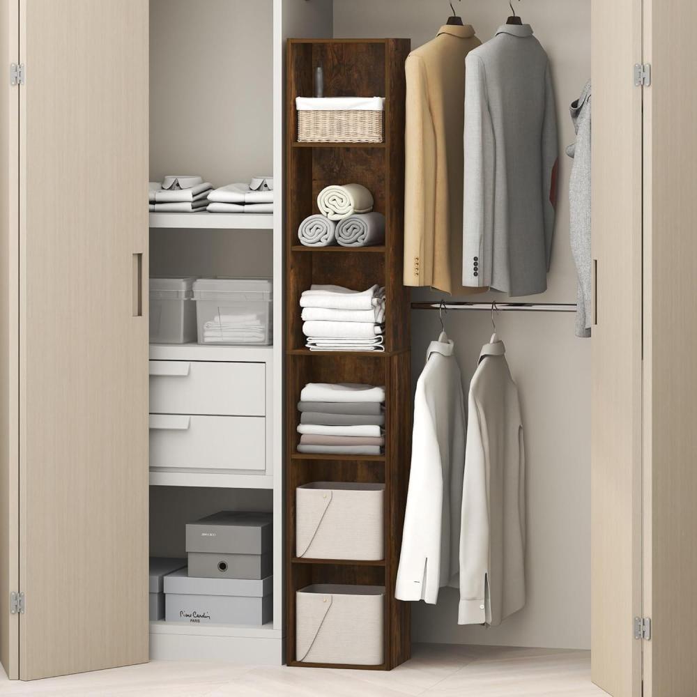 imageFurinno Reed Closet Organizers and Storage 5Tier Closet Organizer Open Shelf Closet Storage for Wardrobe Bedroom Living Room WhiteAmber Pine