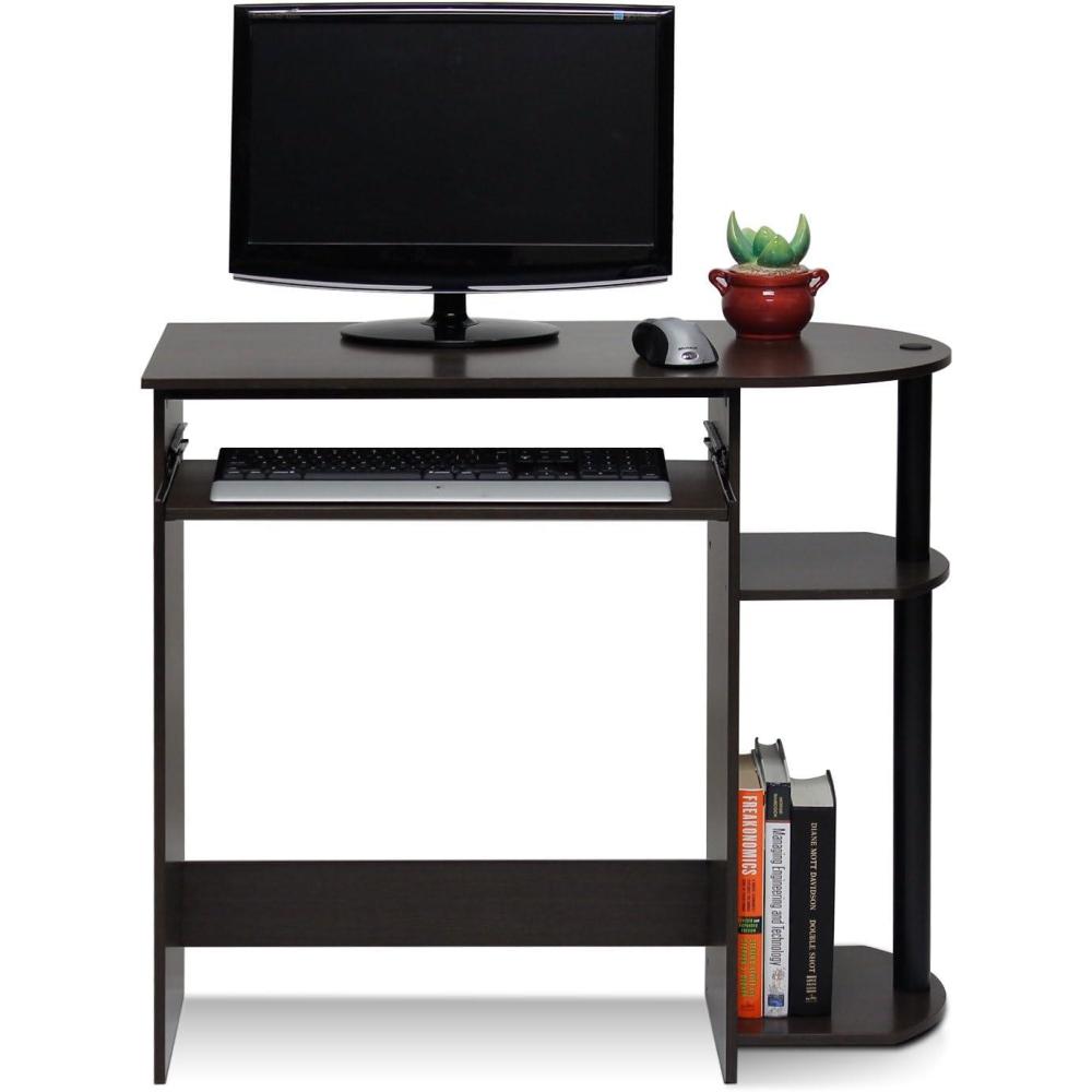 imageFurinno Simplistic Easy Assembly Computer Desk With Keyboard Tray Light CherryBlackDark BrownBlack