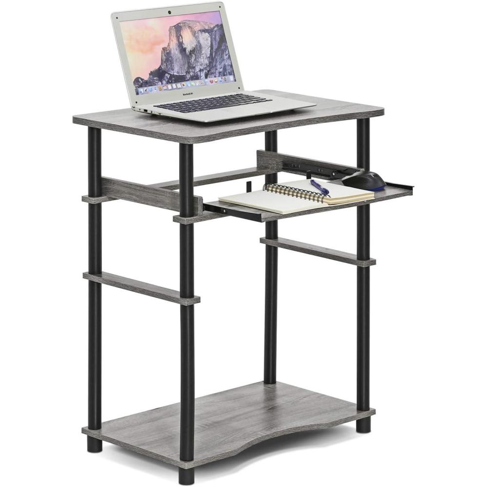 imageFurinno Simplistic Easy Assembly Computer Desk With Keyboard Tray Light CherryBlackFrench Oak GreyBlack