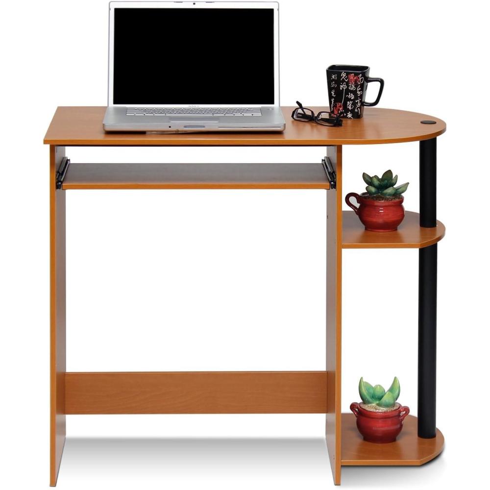 imageFurinno Simplistic Easy Assembly Computer Desk With Keyboard Tray Light CherryBlackLight Cherry OakBlack