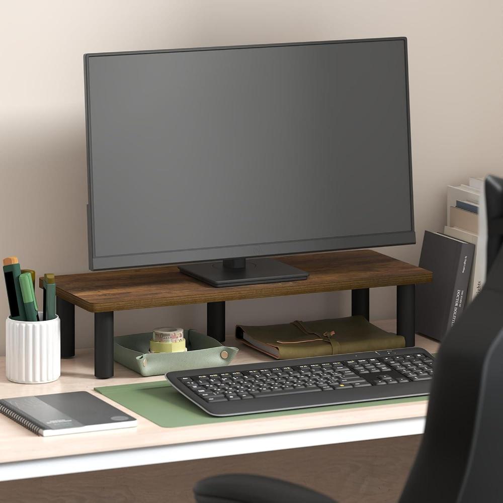 imageFurinno TurnNTube Monitor Riser Stand White Oak Stainless Steel TubesAmber PineBlack