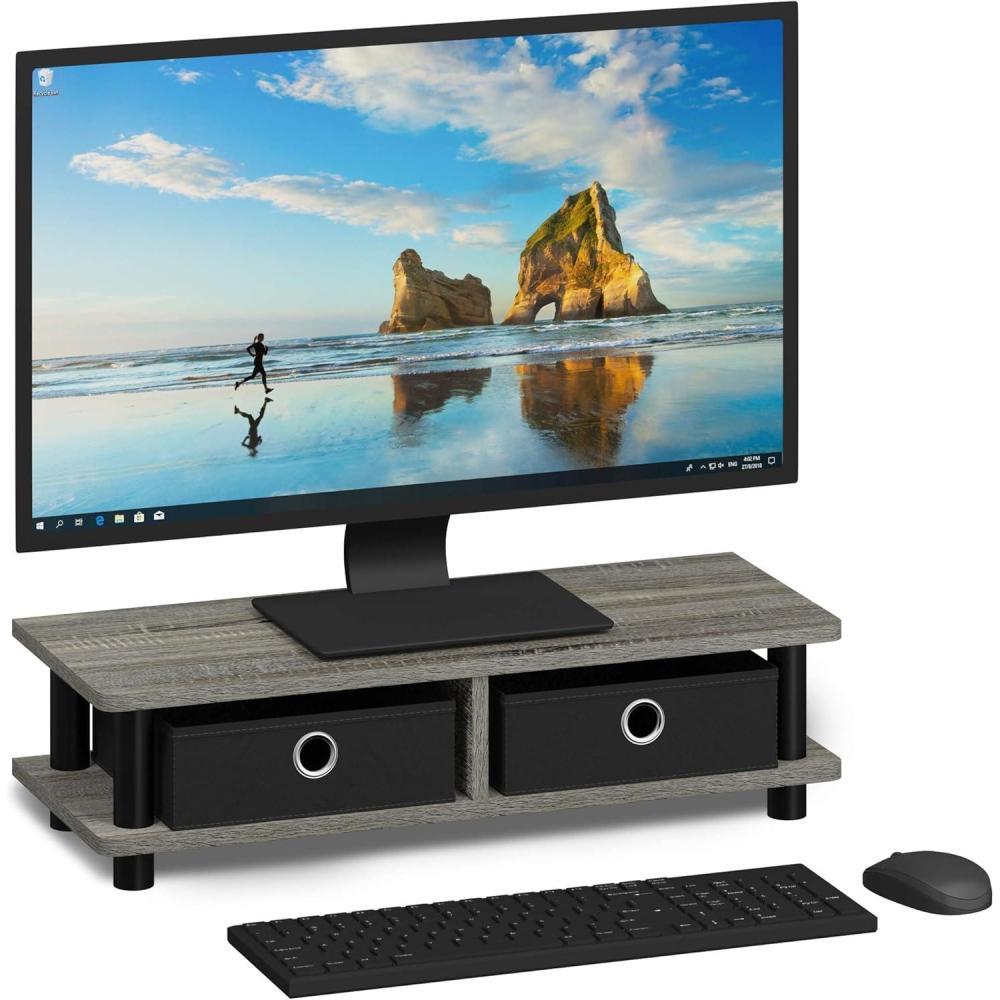 imageFurinno TurnNTube Monitor Riser Stand White Oak Stainless Steel TubesFrench Oak GreyBlack