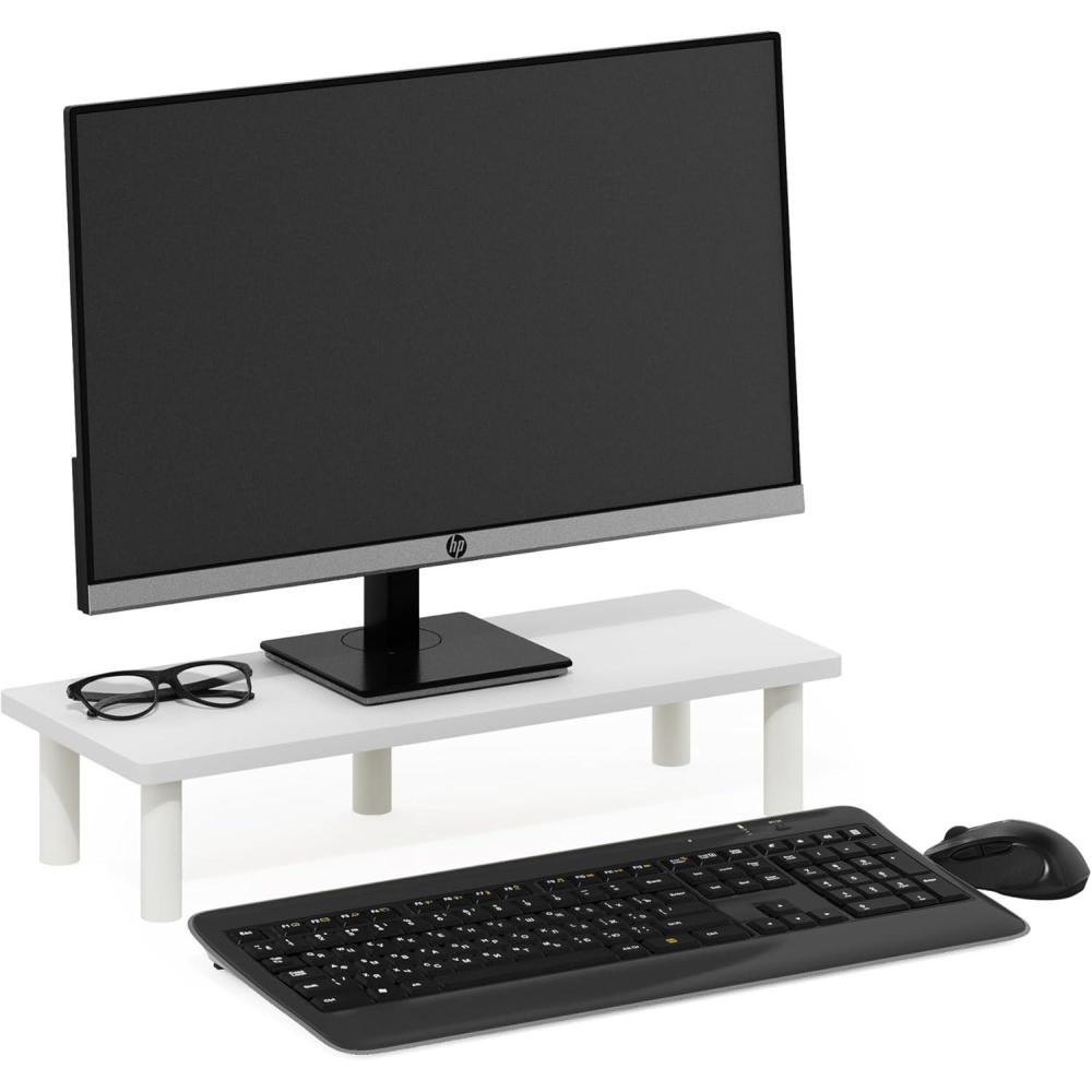 imageFurinno TurnNTube Monitor Riser Stand White Oak Stainless Steel TubesWhiteWhite