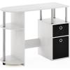 FURINNO Jaya Computer Study Desk with Bin, Brown(White Oak/Stainless Steel/Black)