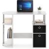 FURINNO Jaya Computer Study Desk with Bin, Brown(White Oak/Stainless Steel/Black)