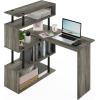Furinno Abbott L-Shape Computer Desk with Bookshelf, Espresso/Black(French Oak/Black)