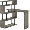 Furinno Abbott L-Shape Computer Desk with Bookshelf, Espresso/Black(French Oak/Black)