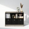 Furinno Cubic Closet Organizers and Storage, 6-Cube Closet Organizer with Bins, Open Shelf Storage, for Wardrobe, Bedroom, Living Room, White(French Oak/Black)