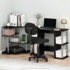 Furinno JAYA Desk, 38.4″ Wide Gaming Desk, Computer Study Desk, Office Desk with Side Shelves, Open Storage, for Home Office, Bedroom, Dorm, Study Room, Espresso(Americano/Stainless Steel)