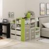 Furinno PASIR Book Shelf, 4-Tier Bookshelf, Bookcase with Open Shelf, 9.4 x 23.6 x 41.7, for Living Room, Bedroom, Home Office, Espresso(White/Green)