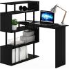 Furinno Abbott L-Shape Computer Desk with Bookshelf, Espresso/Black(Americano/Black)