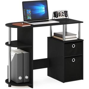 FURINNO Jaya Computer Study Desk with Bin, Brown(Americano/Stainless Steel/Black)