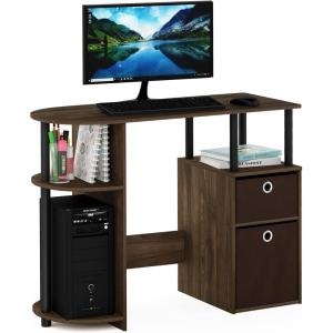 FURINNO Jaya Computer Study Desk with Bin, Brown(Columbia Walnut/Black/Dark Brown)
