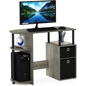 FURINNO Jaya Computer Study Desk with Bin, Brown(French Oak/Black)