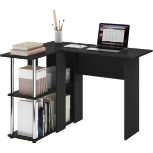 Furinno Abbott L-Shape Computer Desk with Bookshelf, Espresso/Black(Americano/Chrome)