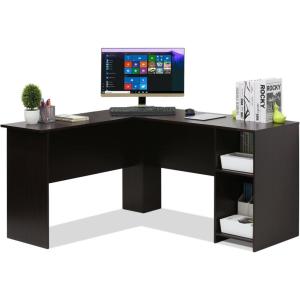 Furinno Abbott L-Shape Computer Desk with Bookshelf, Espresso/Black(Espresso)