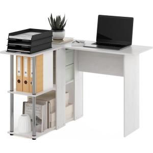 Furinno Abbott L-Shape Computer Desk with Bookshelf, Espresso/Black(White Oak/Chrome)