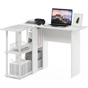 Furinno Abbott L-Shape Computer Desk with Bookshelf, Espresso/Black(White/White)