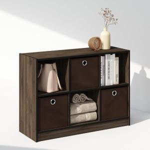 Furinno Cubic Closet Organizers and Storage, 6-Cube Closet Organizer with Bins, Open Shelf Storage, for Wardrobe, Bedroom, Living Room, White(Columbia Walnut/Dark Brown)