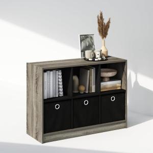 Furinno Cubic Closet Organizers and Storage, 6-Cube Closet Organizer with Bins, Open Shelf Storage, for Wardrobe, Bedroom, Living Room, White(French Oak/Black)