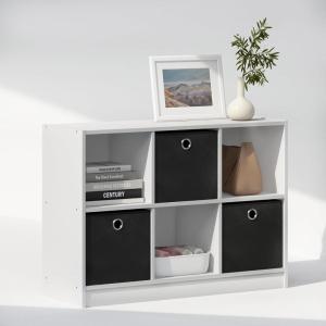 Furinno Cubic Closet Organizers and Storage, 6-Cube Closet Organizer with Bins, Open Shelf Storage, for Wardrobe, Bedroom, Living Room, White(White/Black)