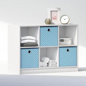 Furinno Cubic Closet Organizers and Storage, 6-Cube Closet Organizer with Bins, Open Shelf Storage, for Wardrobe, Bedroom, Living Room, White(White/Light Blue)